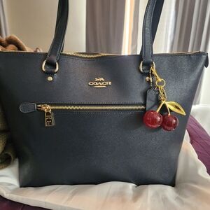 Coach Dark Blue Tote with Gold Accents